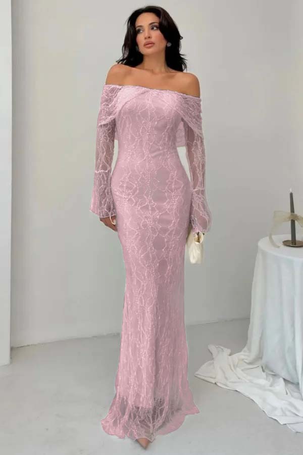 Off the Shoulder Long Sleeves Long Mermaid Prom Dress With Lace BMBRIDE