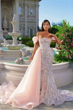 Off the Shoulder Sleeveless Long Mermaid Prom Dress With Beading