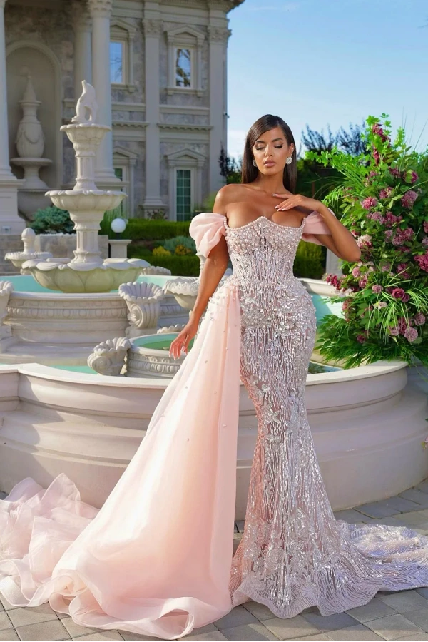 Off the Shoulder Sleeveless Long Mermaid Prom Dress With Beading