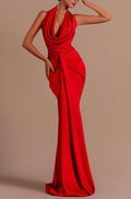 Backless Sleeveless Prom Dress Long Mermaid Red Sleeveless Halter