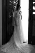 Sleeveless Bateau Backless A-line Church Train Wedding Dress With Appliques Lace BM bride
