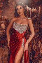 Gorgeous Strapless Mermaid Prom Dress with Sequins and Long Split BM bride