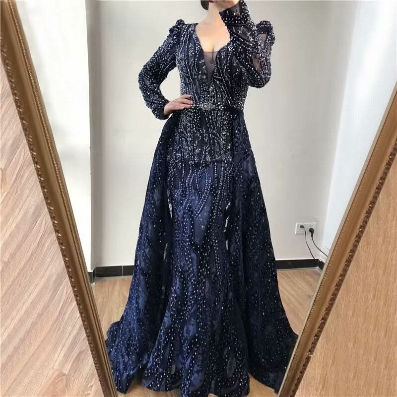 Luxury Sequin Beaded Long Sleeve A-Line Prom Dress BM bride