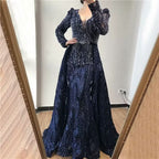 Luxury Sequin Beaded Long Sleeve A-Line Prom Dress BM bride