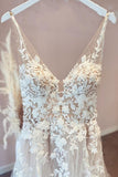 Sweetheart Spaghetti Strap A-Line Tulle Wedding Dress with Lace Appliques BM bride