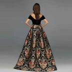 Retro Off the Shoulder Black Sleeveless Bead Embroidery Princess Long Prom Dress