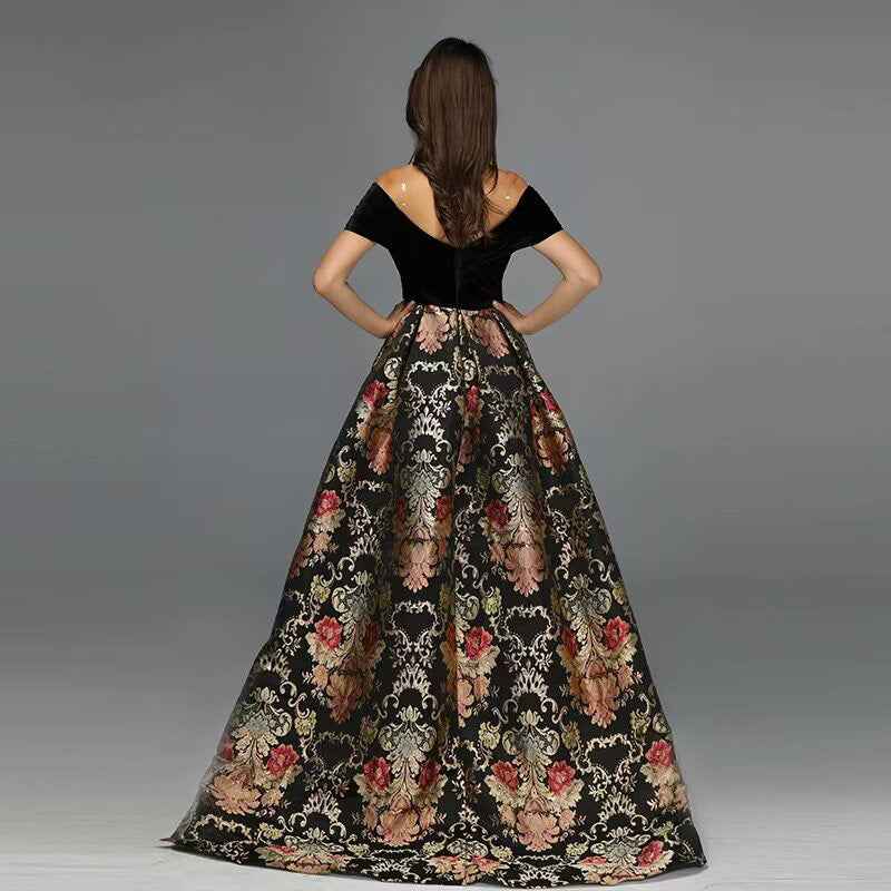Retro Off the Shoulder Black Sleeveless Bead Embroidery Princess Long Prom Dress