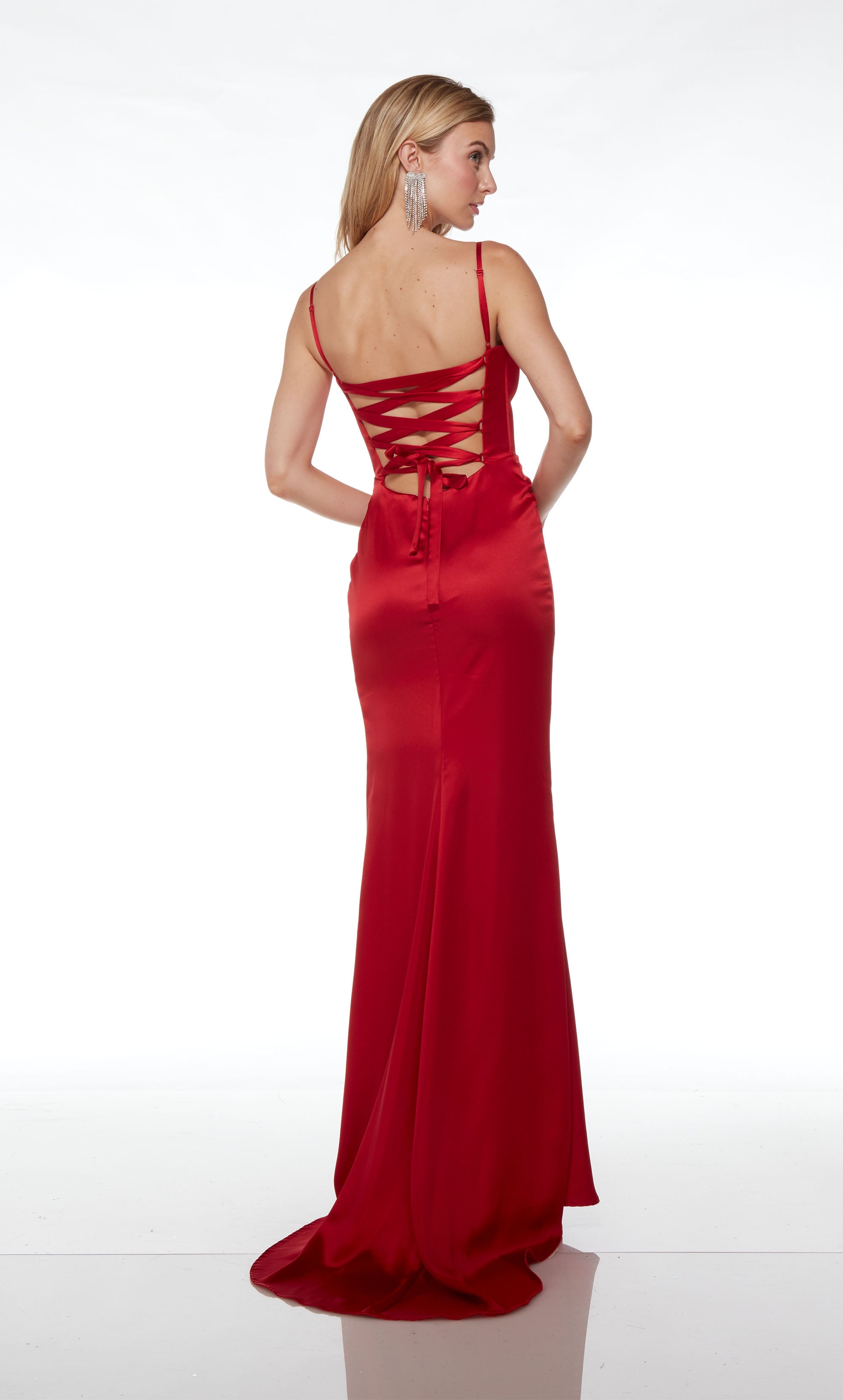 Formal Long Plunging Neckline Spaghetti Strap High Slit Dress BM bride