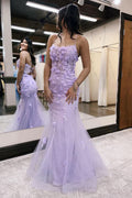 Charming Lilac Mermaid Scoop Neck Prom Dress with Appliques BM bride