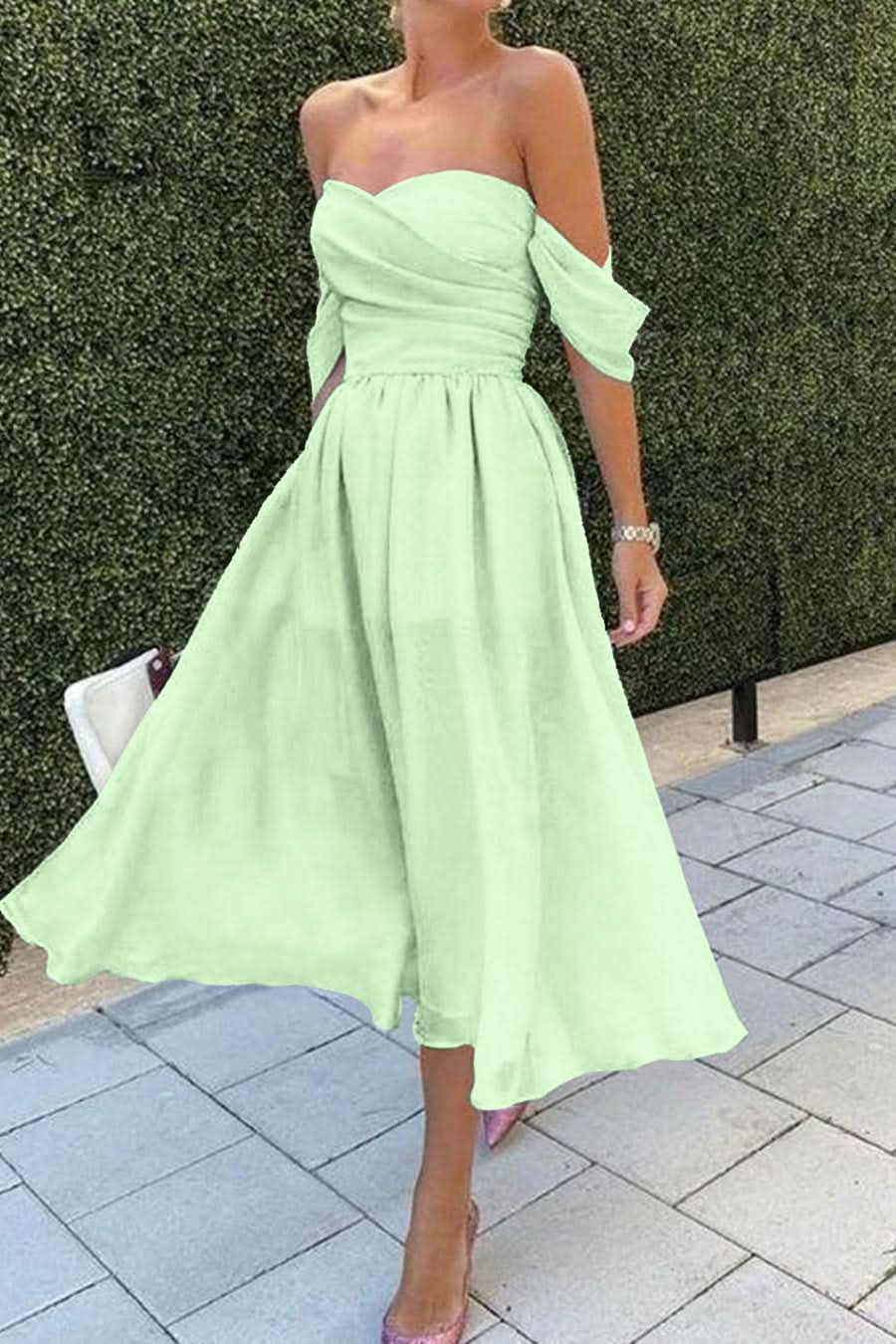 Baby Blue Off-The-Shoulder Short Evening Dress with Strapless BM bride
