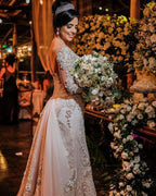 Jewel Off-the-Shoulder Long Sleeve Mermaid Wedding Dress with Lace Appliques BM bride