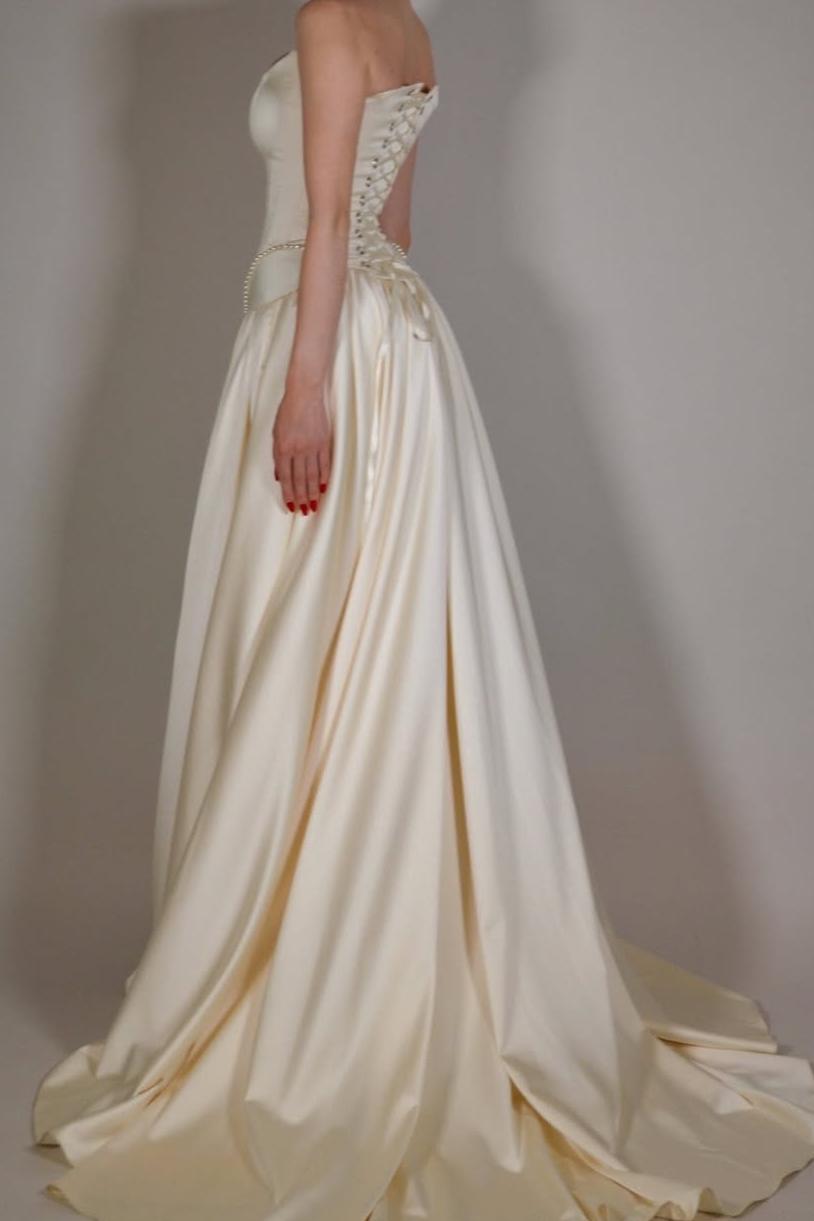 Strapless Sleeveless Long A Line Prom Dress With Pleated Beading BMBRIDE