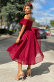 Burgundy Off-The-Shoulder A-Line Short Evening Dress BM bride