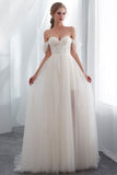 Long Off-the-Shoulder Tulle Wedding Dress BM bride