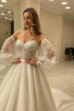 Sweetheart Bubble Sleeve Tulle Wedding Dress with Lace BM bride