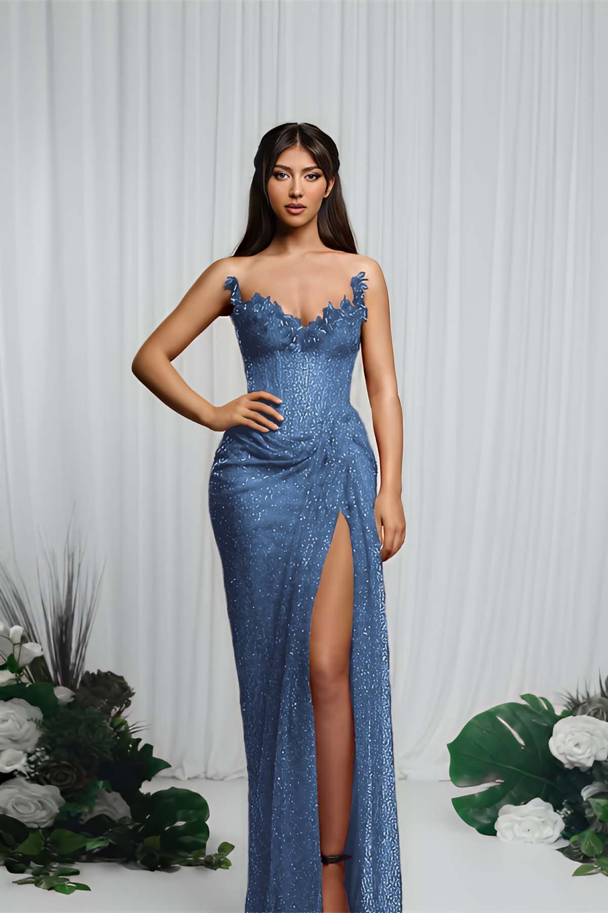 Strapless Sleeveless Mermaid Prom Dress With High Split Pleated BMBRIDE