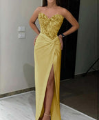 Pink Sequin Applique Long Prom Dress with High Slit BM bride