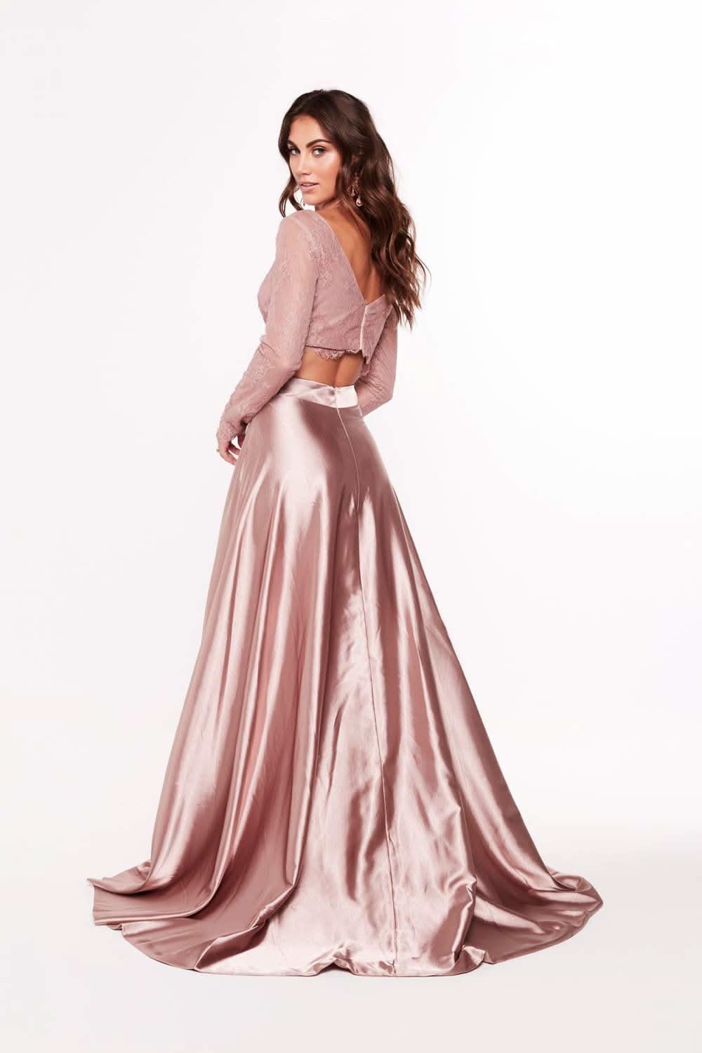 Two-Piece Lace Prom Dress with Slit BM bride