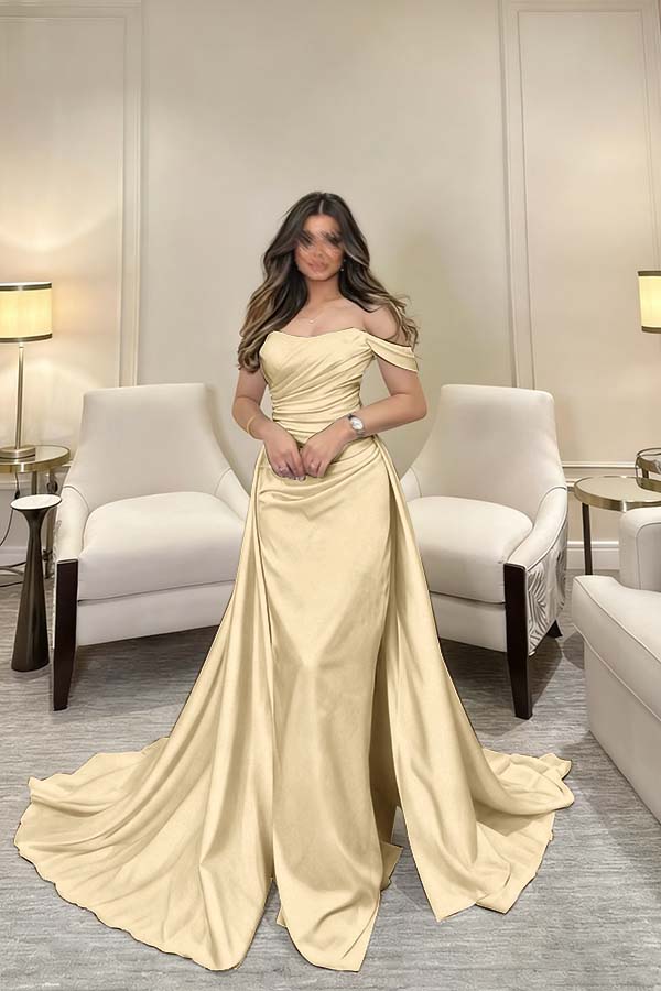 Off The Shoulder Sleeveless Long Mermaid Prom Dress With Pleated BMBRIDE