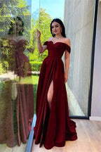 Glorious Dusty Pink Off-The-Shoulder Evening Front Split Prom Dress with Sweetheart Neckline BM bride