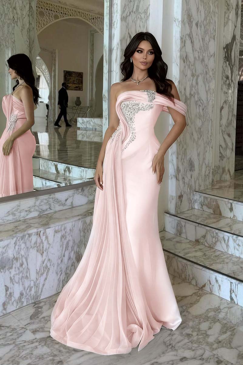 One Shoulder Sleeveless Long Mermaid Prom Dress With Beading BMBRIDE