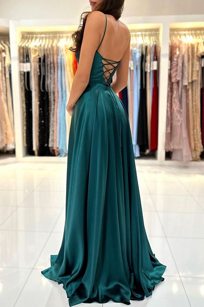 Simple Green A Line Split Long Prom Formal Dress BM bride