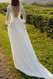 Long Sleeve Backless Chiffon Wedding Dress BM bride