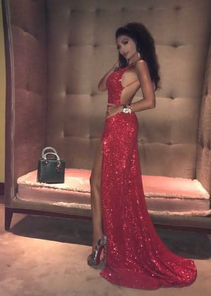 Backless Red Sequins Prom Dress BM bride