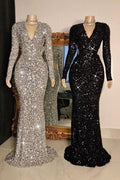 Long Sleeves Sequins Mermaid Evening Dress BM bride