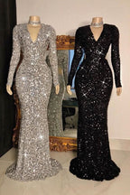 Long Sleeve Sequin Mermaid Evening Dress BM bride