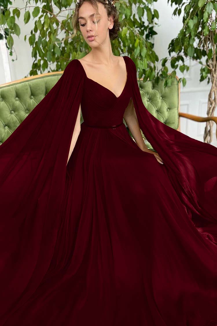 Elegant Green Long Sleeves Formal Belt Prom Dress Tulle With Split BMBRIDE