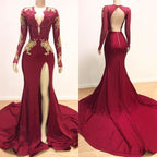 Long Sleeves Mermaid Evening Dress with Lace Appliques BM bride