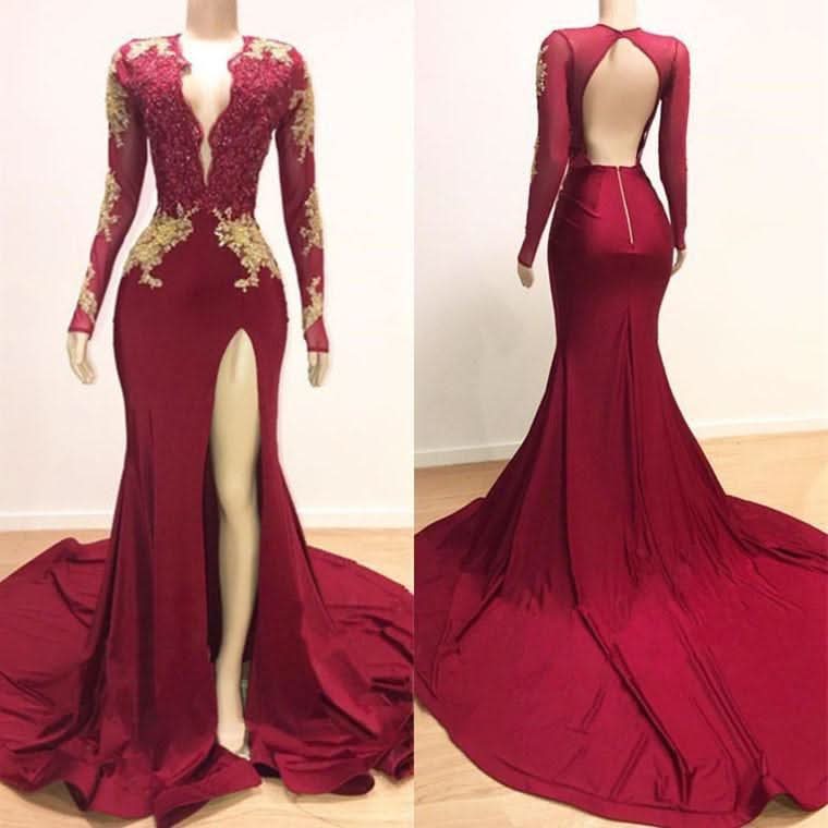 Long Sleeves Mermaid Evening Dress with Lace Appliques BM bride