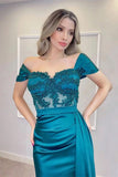 Off-the-Shoulder Evening Dress with Appliques BM bride