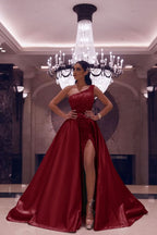 Silvery One-Shoulder Long Mermaid Prom Dress with Split and Sequins BM bride