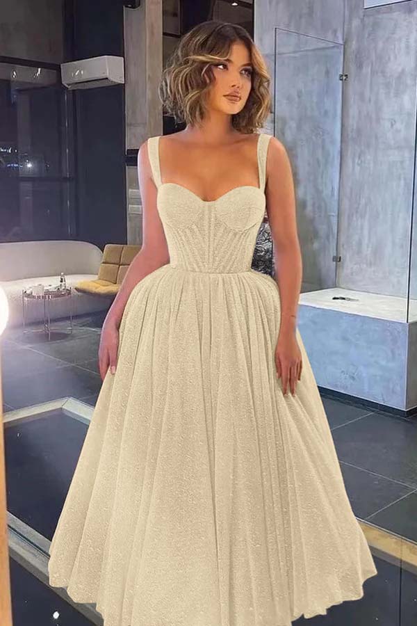 Gorgeous Spaghetti Strap Sweetheart Sequins Prom Dress With Tulle BMBRIDE
