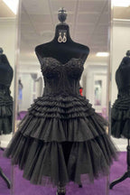 Sparkly Pink Corset Tiered Short A-Line Tulle Homecoming Dress with Lace Bmbride