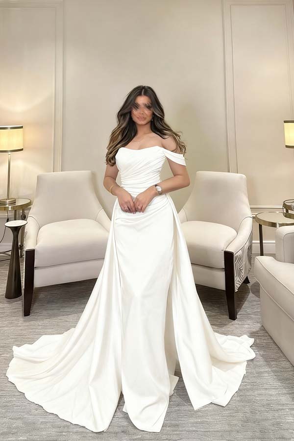 Off The Shoulder Sleeveless Long Mermaid Prom Dress With Pleated BMBRIDE