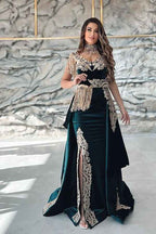 Sleeveless Applique Split Mermaid Prom Dress Dark Green With Detachable Skirt
