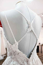 Modest Princess V-Neck Spaghetti Strap Wedding Dress with Ruffles and Lace Tulle BM bride