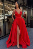 Elegant Spaghetti-Straps A-Line Evening Dress with Split and Pockets BM bride