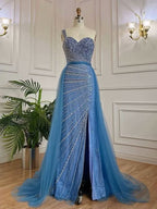 Sleeveless Mermaid Evening Dress with Split, One Shoulder, Sequins, and Tulle BM bride