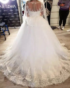 Long Sleeves A-Line Sweetheart Tulle Wedding Dress With Sleeves BM bride