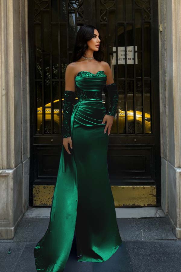 Sweetheart Strapless Sleeveless Long Mermaid Prom Dress With Pleated BMBRIDE