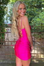 Sparkly Navy Sequined Lace-Up Back Tight Homecoming Dress Bmbride