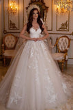 Stunning A-Line Bateau Neck Tulle Floor-Length Wedding Dress with Lace Appliques BM bride