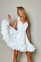 Chic Straps Sleeveless Short Prom Dress With Ruffles Pleated