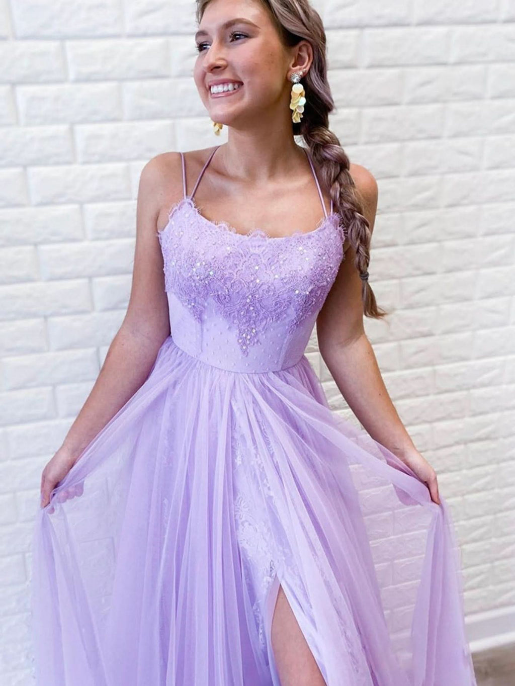 Lovely A Line Purple Backless Tulle Long Prom Dress BM bride