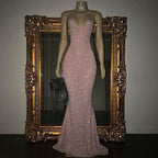 Elegant Halter V-Neck Mermaid Evening Dress with Sequins BM bride