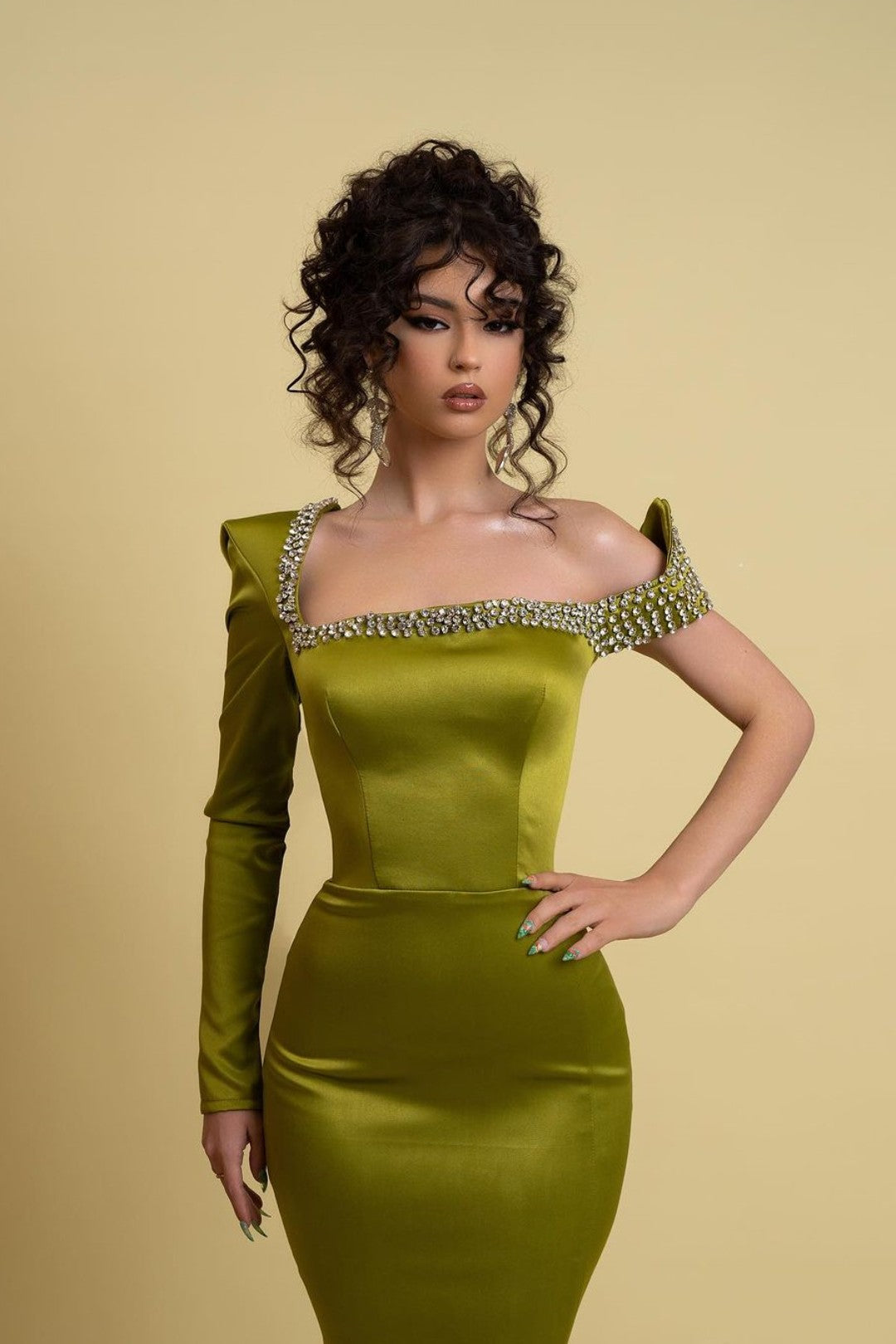 Sage Green Charmeuse One Shoulder Mermaid Prom Dress with Slit BM bride
